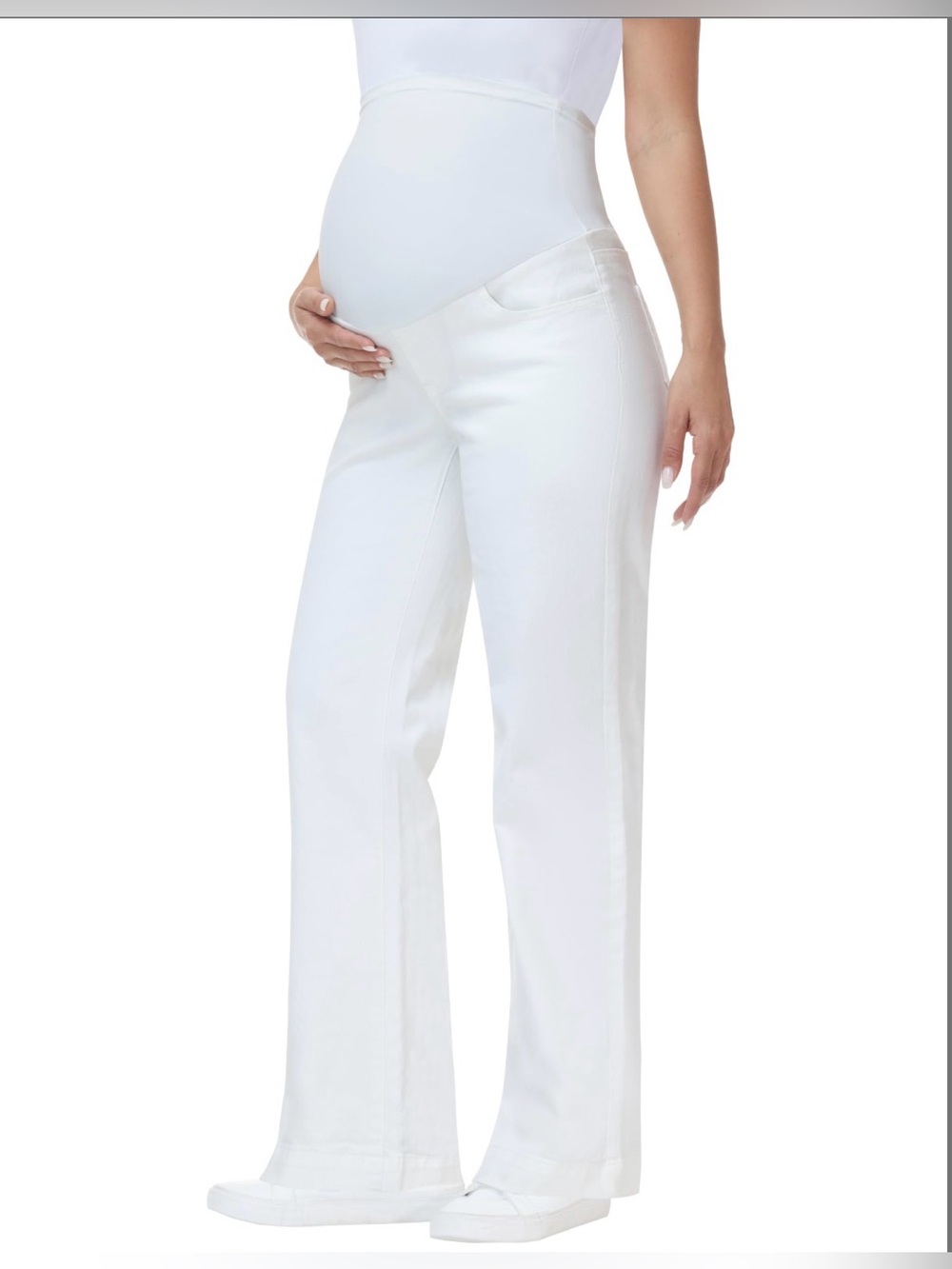 Like New White Over-Belly Maternity Pants - Bump-Friendly Wide Leg Size M